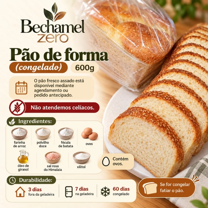 Arte original Bechamel Zero: Pão de forma congelado — 600 g