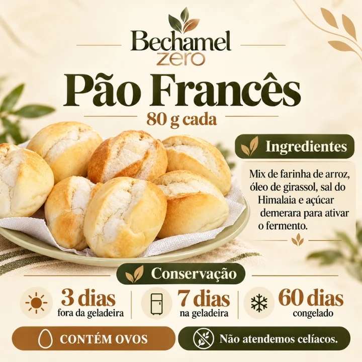 Arte original Bechamel Zero: Pão francês — 80 g por unidade