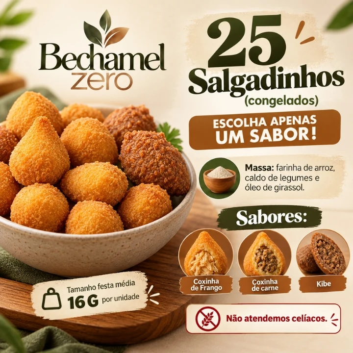 Arte original Bechamel Zero: 25 salgadinhos congelados